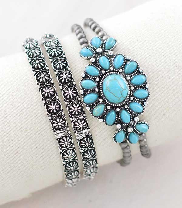 BRACELETS :: STRETCH :: Wholesale Western Turquoise Stacked Bracelet Set