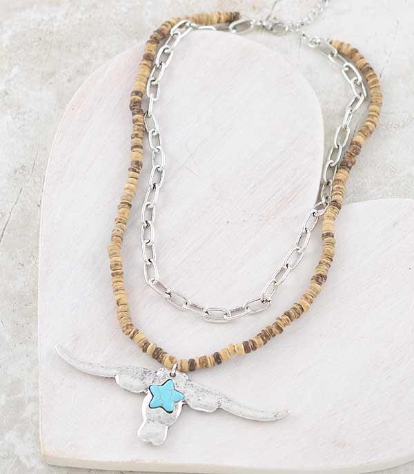 NECKLACES :: WESTERN TREND :: Wholesale Longhorn Pendant Layered Necklace