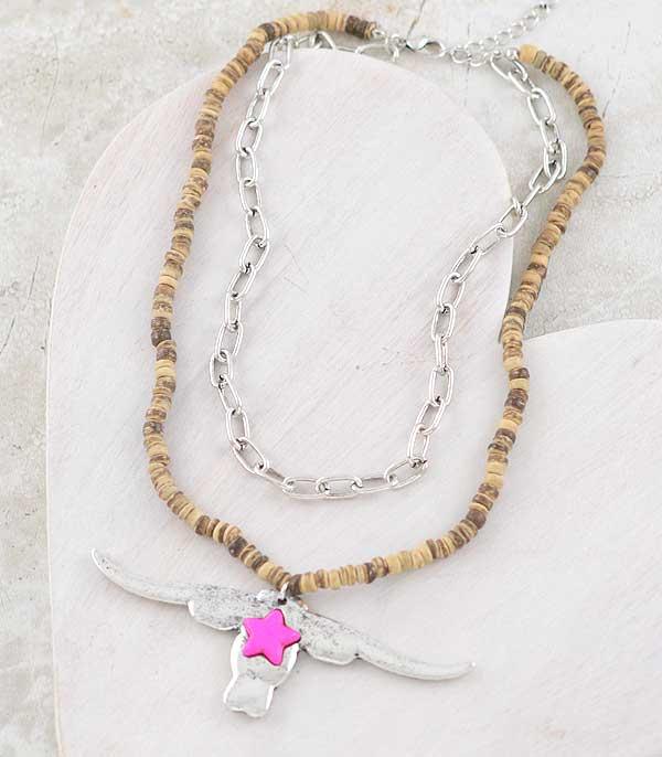 NECKLACES :: WESTERN TREND :: Wholesale Longhorn Pendant Layered Necklace