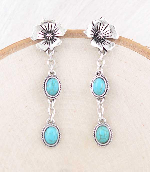 EARRINGS :: WESTERN POST EARRINGS :: Wholesale Turquoise Flower Post Earrings