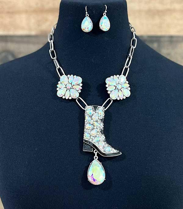 NECKLACES :: WESTERN TREND :: Wholesale Tipi Brand Glass Stone Boots Necklace 