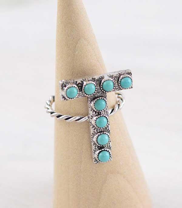 INITIAL JEWELRY :: NECKLACES | RINGS :: Wholesale Tipi Brand Turquoise Initial Ring
