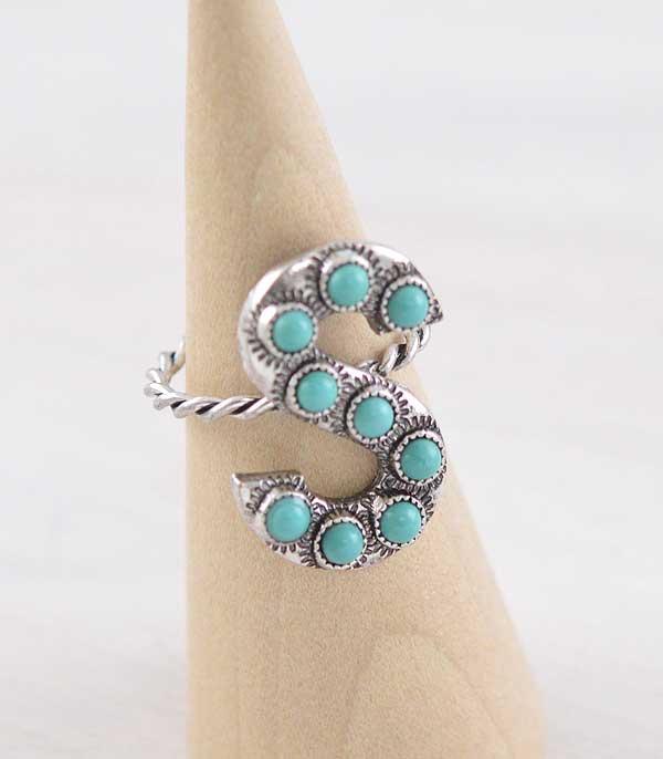 INITIAL JEWELRY :: NECKLACES | RINGS :: Wholesale Tipi Brand Turquoise Initial Ring
