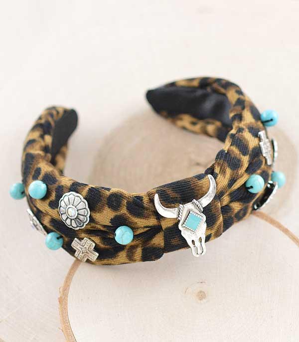 HATS I HAIR ACC :: HAIR ACC I HEADBAND :: Wholesale Western Leopard Conch Turquoise Headband