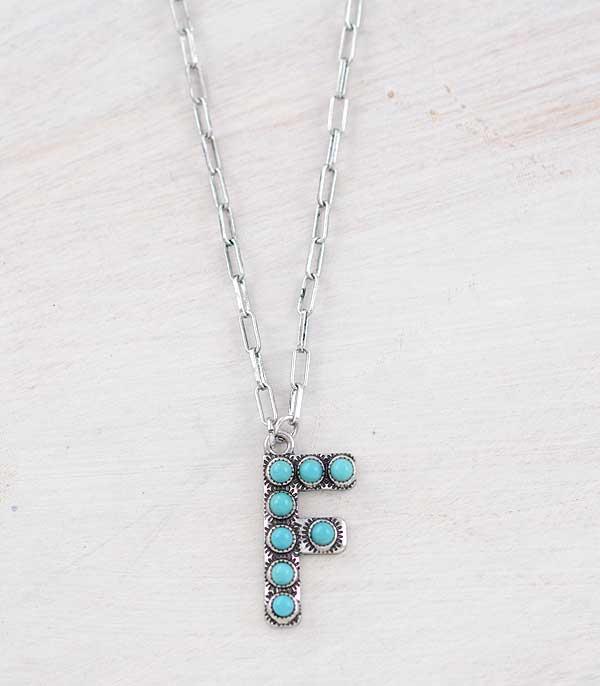 INITIAL JEWELRY :: NECKLACES | RINGS :: Wholesale Turquoise Initial Pendant Necklace