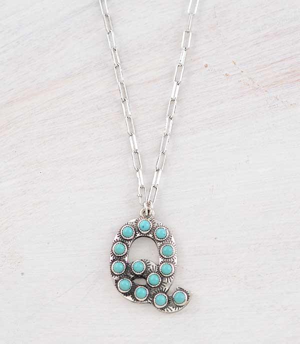 INITIAL JEWELRY :: NECKLACES | RINGS :: Wholesale Turquoise Initial Pendant Necklace