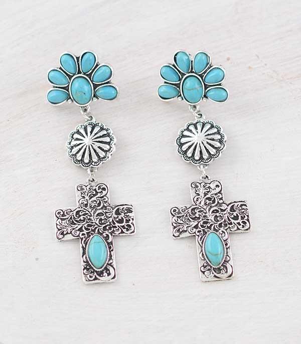 EARRINGS :: POST EARRINGS :: Wholesale Western Turquoise Cross Earrings