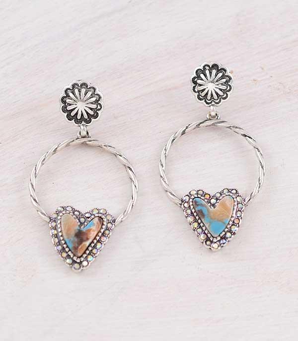 EARRINGS :: WESTERN POST EARRINGS :: Wholesale Western Turquoise Heart Hoop Earrings
