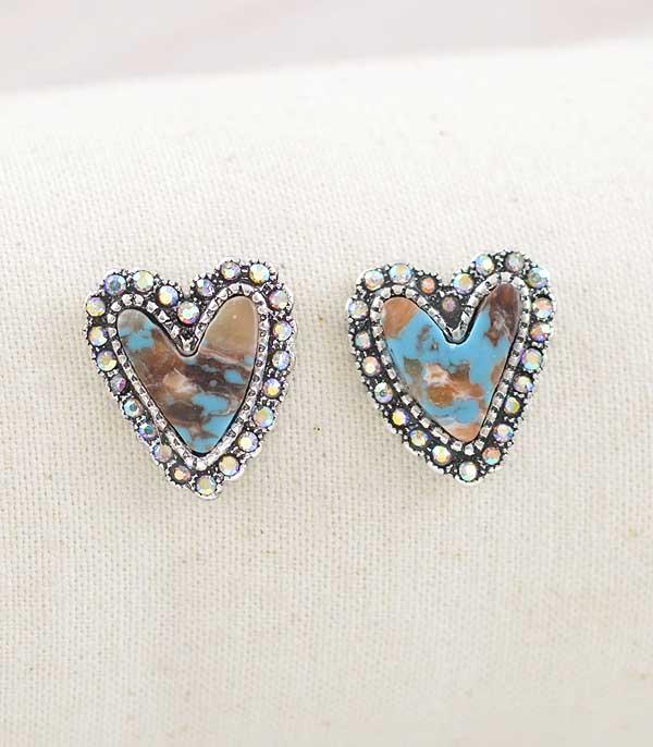 EARRINGS :: WESTERN POST EARRINGS :: Wholesale Turquoise Heart Post Earrings