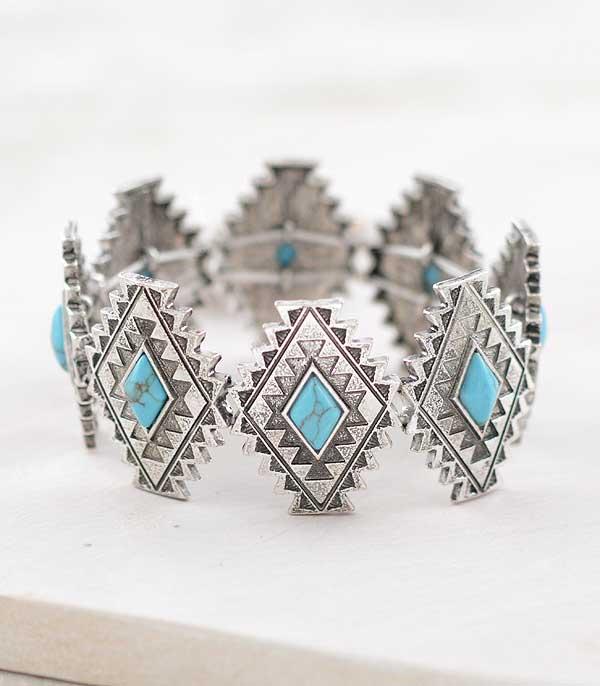 BRACELETS :: STRETCH :: Wholesale Tipi Brand Turquoise Aztec Bracelet
