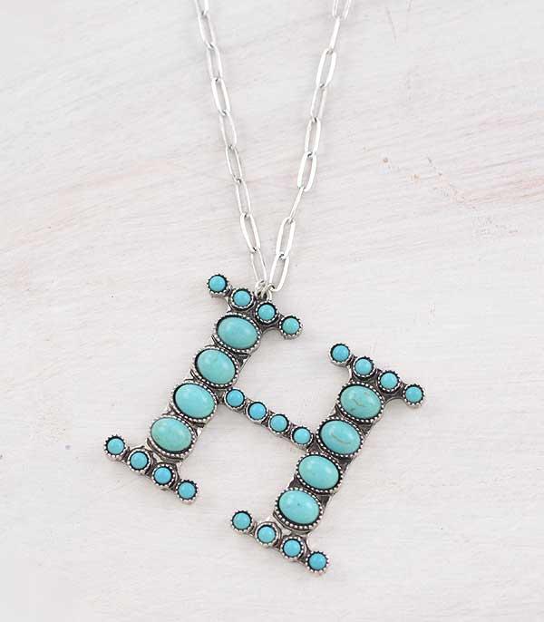 INITIAL JEWELRY :: NECKLACES | RINGS :: Wholesale Tipi Brand Turquoise Initial Necklace