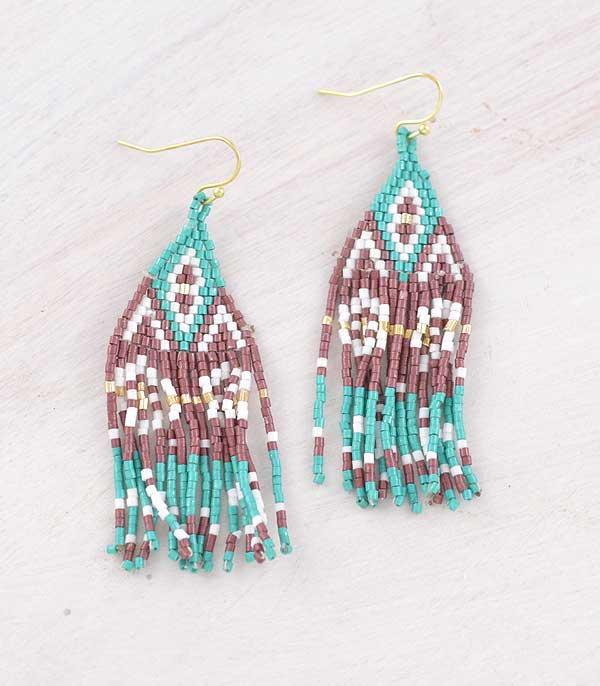 EARRINGS :: WESTERN HOOK EARRINGS :: Wholesale Aztec Bead Tassel Earrings