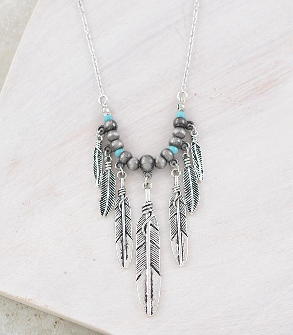 New Arrival :: Wholesale Western Feather Charm Necklace