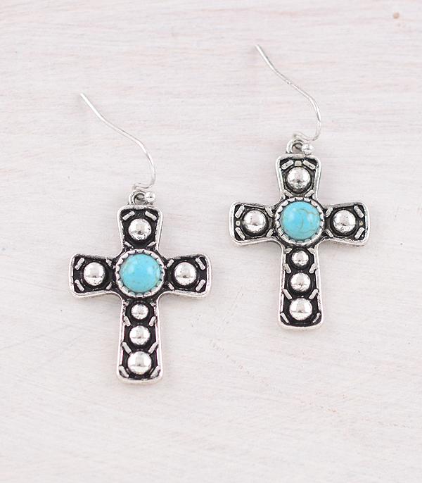 New Arrival :: Wholesale Turquoise Cross Dangle Earrings