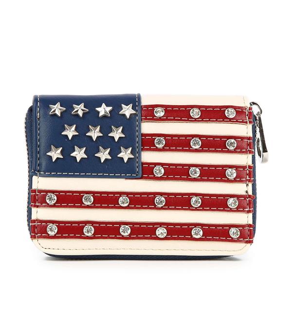 <font color=RED>RED,WHITE, AND BLUE</font> :: Wholesale USA Flag Small Zip-Around Wallet