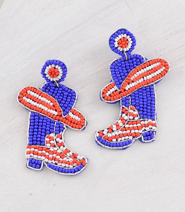 <font color=RED>RED,WHITE, AND BLUE</font> :: Wholesale USA Cowboy Boots Earrings