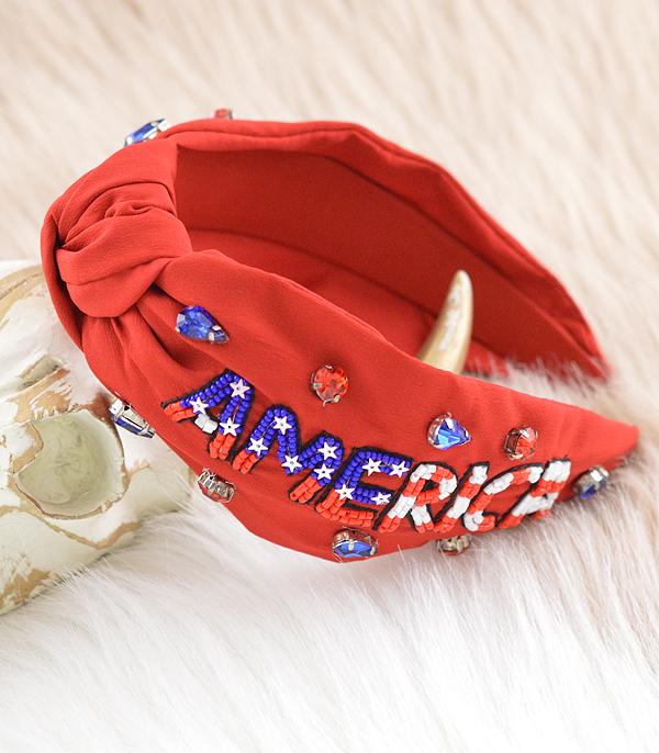 <font color=RED>RED,WHITE, AND BLUE</font> :: Wholesale America Beaded Top Knot Headband