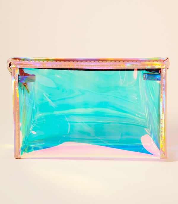 HANDBAGS :: WALLETS | SMALL ACCESSORIES :: Wholesale Iridescent Clear Cosmetic Bag