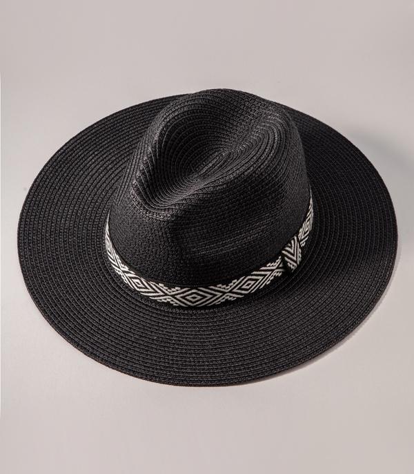HATS I HAIR ACC :: RANCHER| STRAW HAT :: Wholesale Aztec Trim Straw Fedora Hat