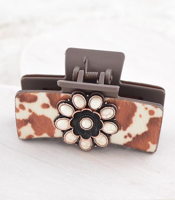 WHAT'S NEW :: Wholesale Western Cow Print Concho Hair Clip