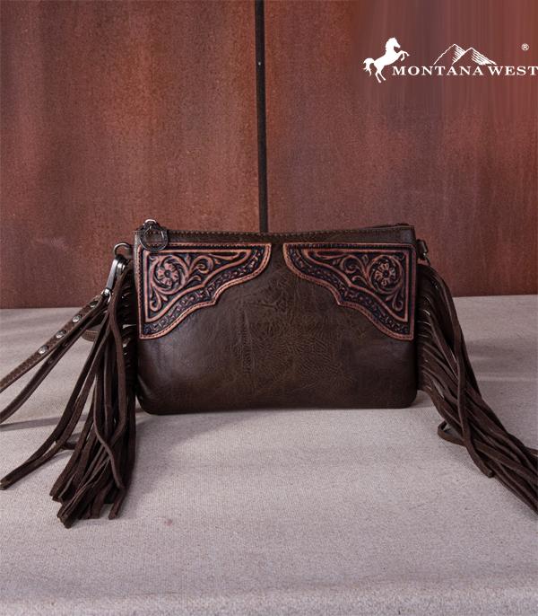 MONTANAWEST BAGS :: CROSSBODY BAGS :: Wholesale Floral Tooled Fringe Clutch Crossbody 