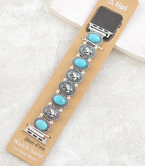 <font color=BLUE>WATCH BAND/ GIFT ITEMS</font> :: SMART WATCH BAND :: Wholesale Turquoise Horse Concho Watch Band
