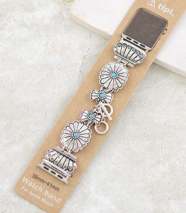 <font color=BLUE>WATCH BAND/ GIFT ITEMS</font> :: SMART WATCH BAND :: Wholesale Tipi Brand Turquoise Concho Watch Band