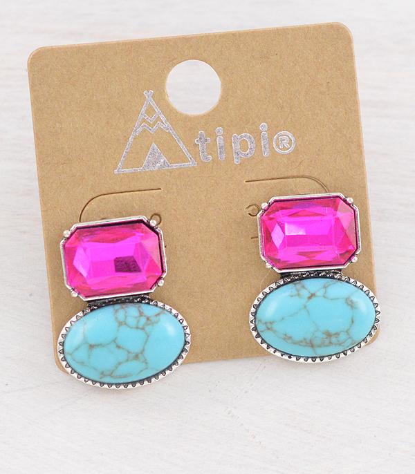 New Arrival :: Wholesale Turquoise Glass Stone Earrings
