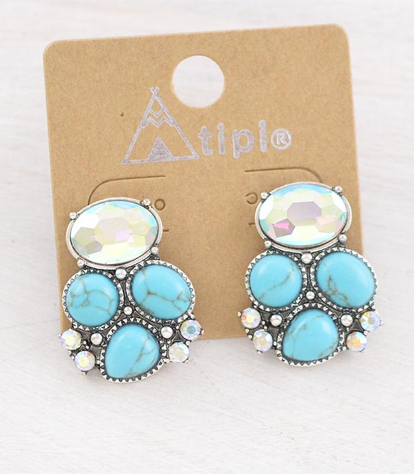 EARRINGS :: WESTERN POST EARRINGS :: Wholesale Tipi Brand AB Stone Turquoise Earrings