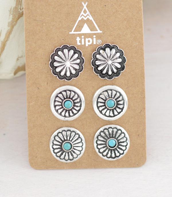 New Arrival :: Wholesale 3PC Set Western Turquoise Post Earrings