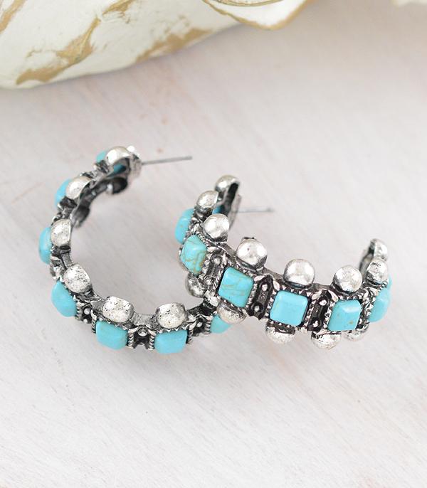 EARRINGS :: HOOP EARRINGS :: Wholesale Tipi Brand Turquoise Hoop Earrings