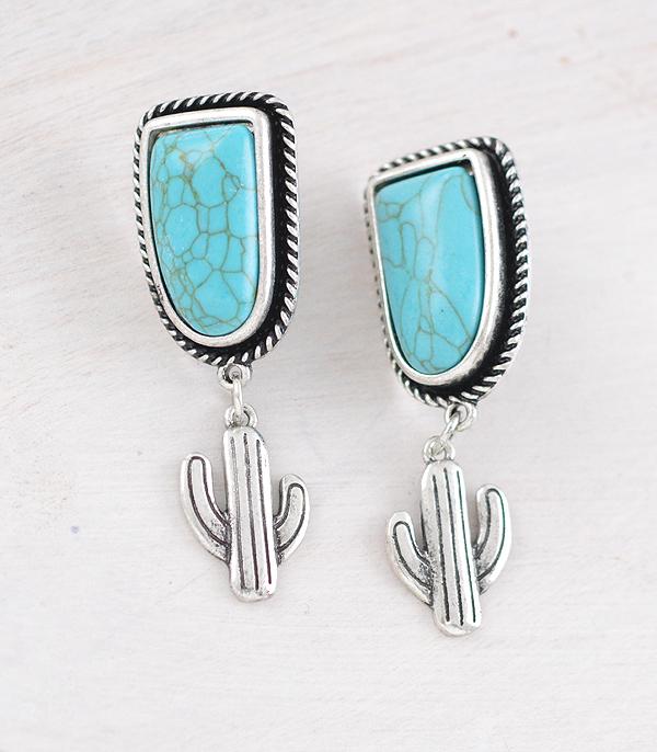New Arrival :: Wholesale Western Turquoise Cactus Earrings