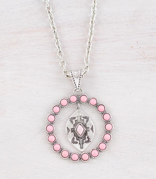 NECKLACES :: WESTERN TREND :: Wholesale Pink Aztec Pendant Necklace