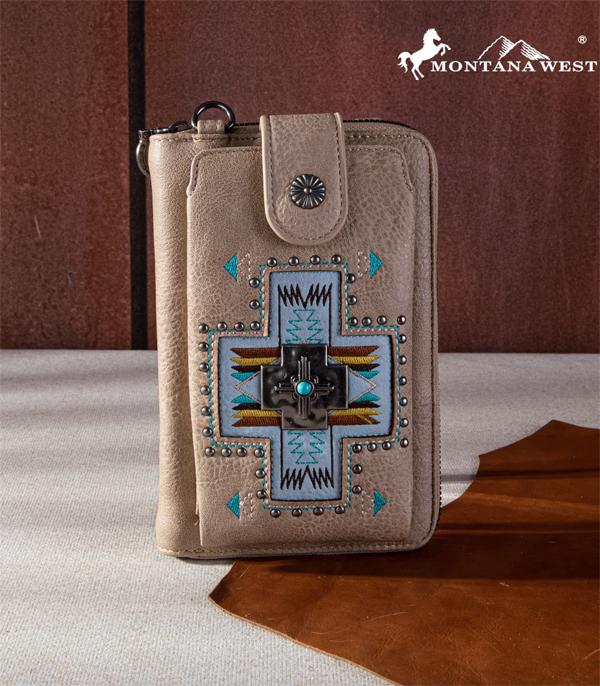 MONTANAWEST BAGS :: MENS WALLETS I SMALL ACCESSORIES :: Wholesale Aztec Concho Phone Wallet Crossbody