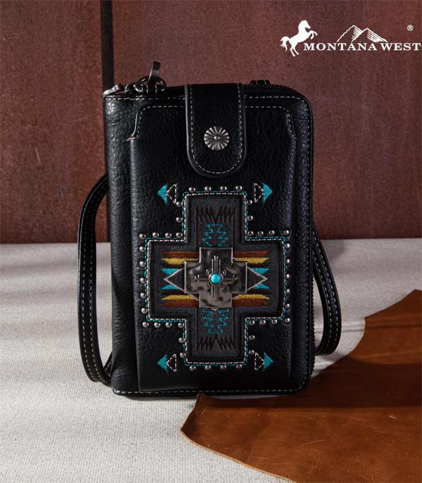 MONTANAWEST BAGS :: MENS WALLETS I SMALL ACCESSORIES :: Wholesale Aztec Concho Phone Wallet Crossbody