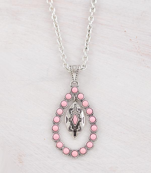New Arrival :: Wholesale Western Aztec Pink Stone Necklace