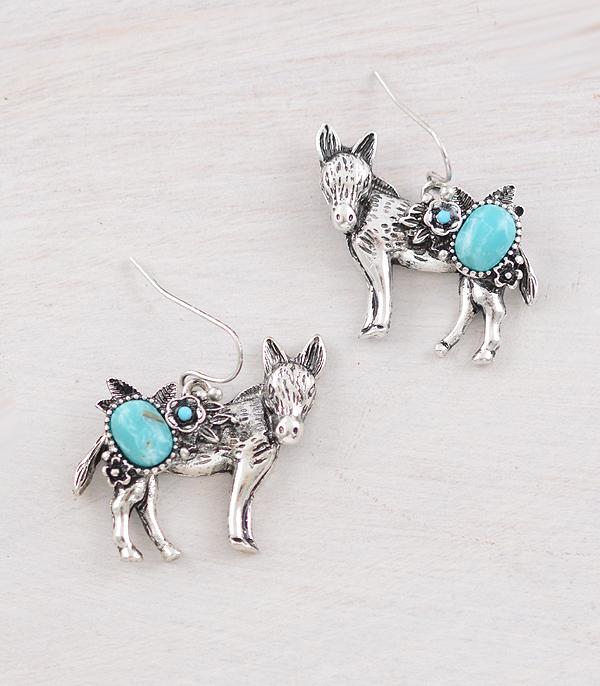 EARRINGS :: WESTERN HOOK EARRINGS :: Wholesale Turquoise Farm Animal Donkey Earrings