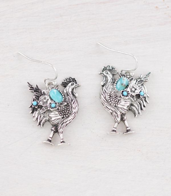 EARRINGS :: WESTERN HOOK EARRINGS :: Wholesale Farm Animal Turquoise Rooster Earrings