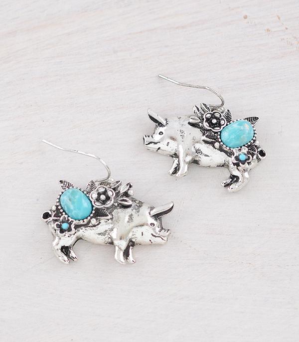 WHAT'S NEW :: Wholesale Farm Animal Turquoise Pig Earrings