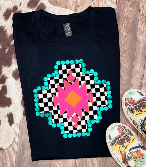 New Arrival :: Wholesale Checkerboard Aztec Graphic Tshirt
