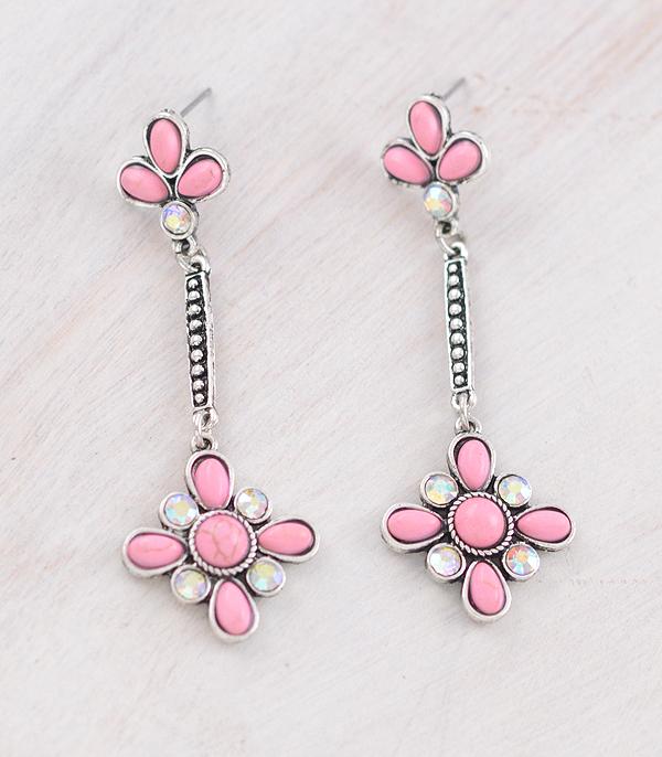 <font color=#FF6EC7>PINK COWGIRL</font> :: Wholesale Western Pink Stone Drop Earrings