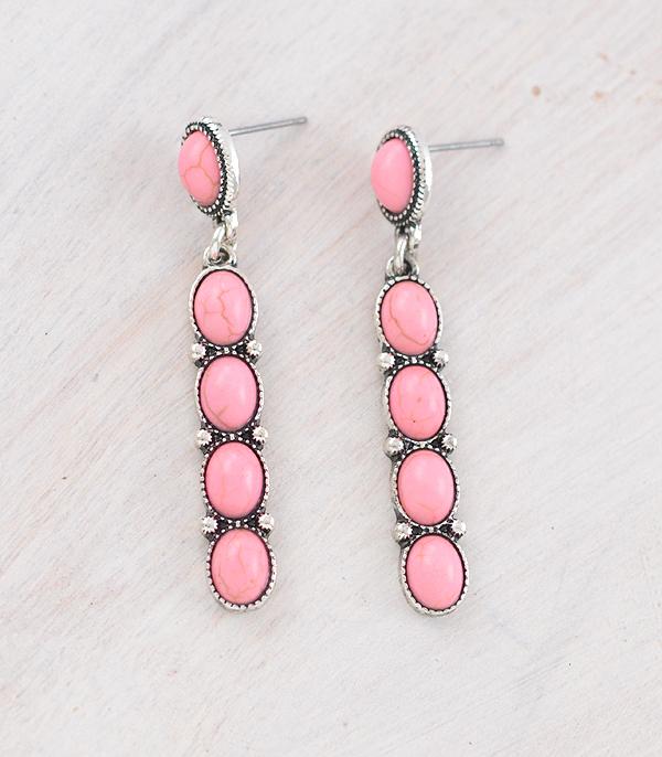 EARRINGS :: WESTERN POST EARRINGS :: Wholesale Western Pink Stone Drop Earrings