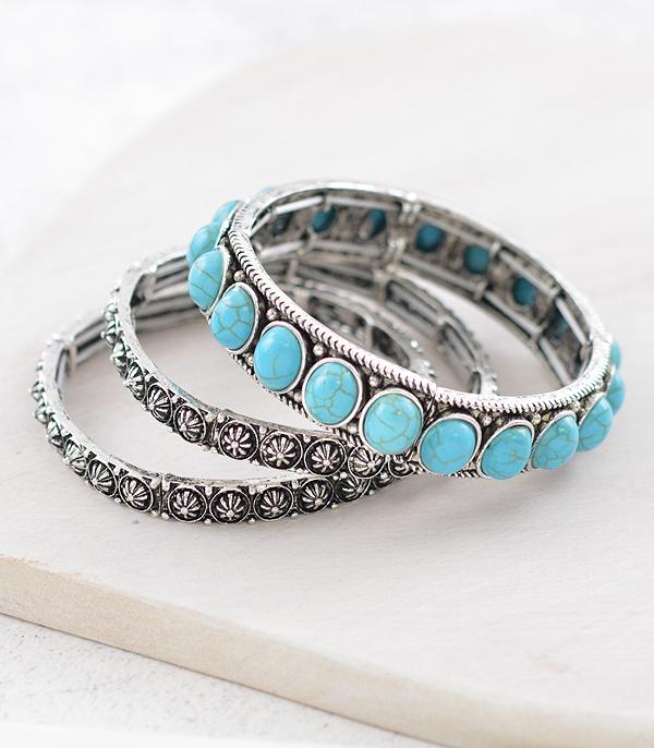 New Arrival :: Wholesale Western Turquoise Stacked Bracelet Set