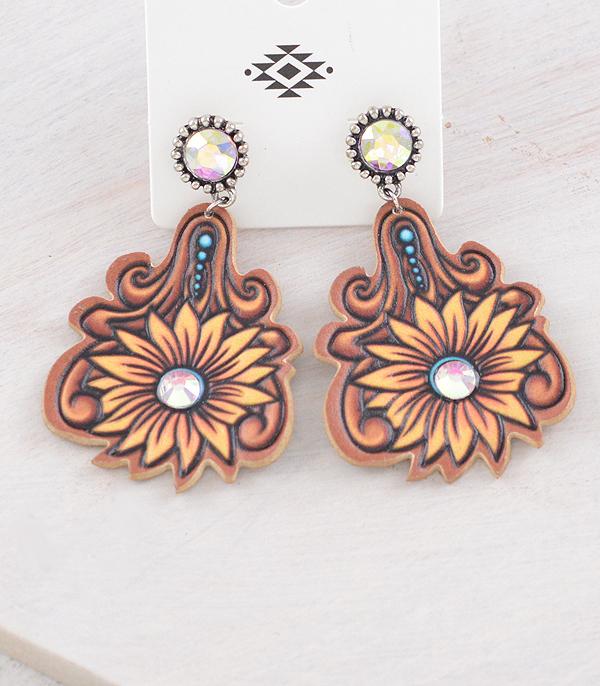 WHAT'S NEW :: Wholesale Western Leather Look Sunflower Earrings