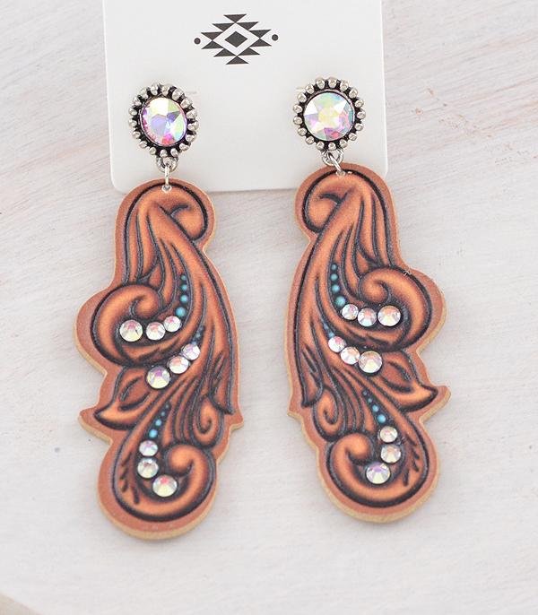 New Arrival :: Wholesale Western Tooling Leather Look Earrings