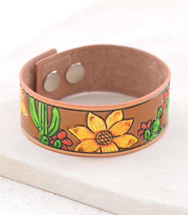 BRACELETS :: LINK :: Wholesale Western Sunflower Leather Look Bracelet