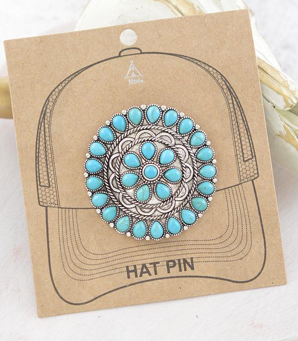 HATS I HAIR ACC :: HAT ACC I HAIR ACC :: Wholesale Turquoise Concho Trucker Hat Pin