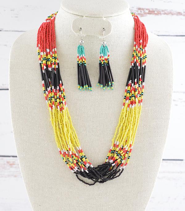 NECKLACES :: WESTERN TREND :: Wholesale Western Beaded Layered Necklace Set