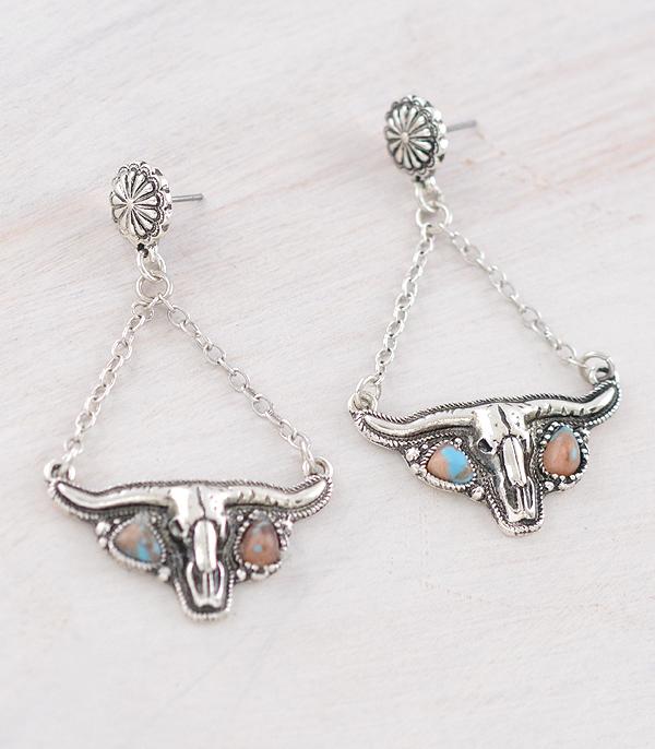 New Arrival :: Wholesale Western Steer Skull Dangle Earrings