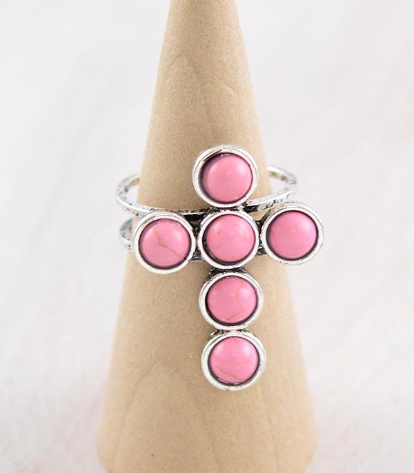 New Arrival :: Wholesale Western Pink Stone Cross Ring